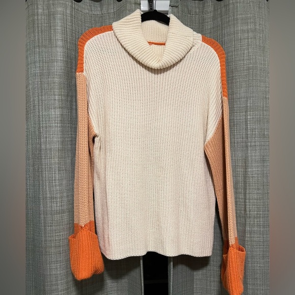 Kori Sweaters - Kori Cream and Orange Turtleneck Sweater